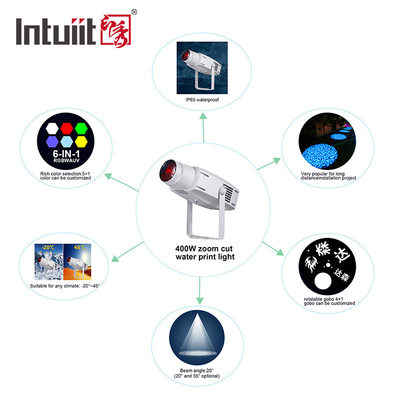 400W উচ্চ-শক্তিযুক্ত ঘূর্ণায়মান আউটডোর গবো প্রজেক্টর হালকা জল তরঙ্গ প্রভাব প্রজেকশন জল প্যাটার্ন হালকা