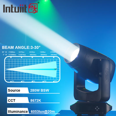 কনসার্ট চার্চ 280w LED BSW বিম স্পট ওয়াশ CMY IP66 আউটডোর মুভিং হেড থিয়েটার ইভেন্ট স্টেজ বিম লাইট কনসার্টের জন্য