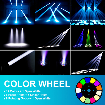 200W Moving Head DJ Light 8-Facet Prism 9GOBOs&13Colors Stage Lights DMX512 Beam Spotlights For Wedding Party Disco