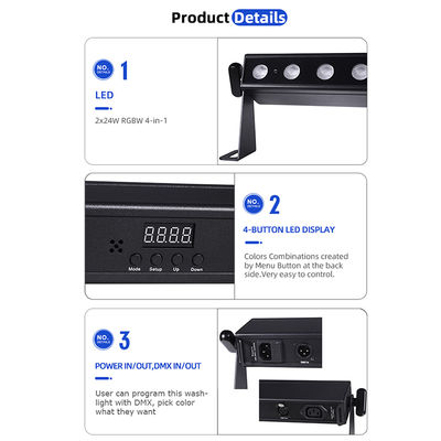 সাউন্ড কন্ট্রোল ২৪পিসি*২w DMX512 RGBW 4in1 পিক্সেল লিনিয়ার বার এলইডি ওয়াল ওয়াশার লাইট পেশাদার আলো