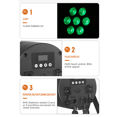 7x20w IP65 DMX512 স্টেজ বার পার্টি লাইট RGBWA-UV 6in1 LED পার ক্যান লাইট ডিজে ডিস্কো পার্টি