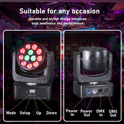 12X8W RGBW 4IN1 LED মুভিং হেড ওয়াশ ইভেন্ট পার্টির জন্য মঞ্চ আলো আলোকসজ্জা শব্দ সক্রিয়