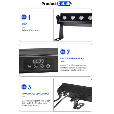 জলরোধী LED ওয়াশ লাইট বার 12/24x2W RGBW 4-ইন-1 IP65 অ্যালুমিনিয়াম DMX512