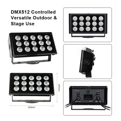 ১৫x৫W RGBW ৪-ইন-১ IP65 আউটডোর LED ফ্লাড লাইট — বাগান, স্টেজ এবং বিল্ডিং লাইটিংয়ের জন্য DMX512 জলরোধী ওয়াইড বিম