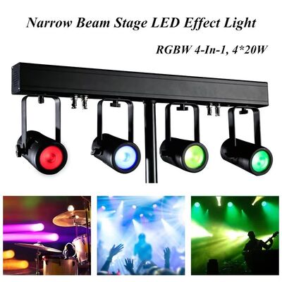 4x20W RGBW 4-in-1 LED PAR আপলাইটিং কিট — 4.5° ন্যারো বিম DMX512 স্টেজ ওয়াশ সিস্টেম ওয়েডিং, ডিজে এবং ইভেন্টের জন্য