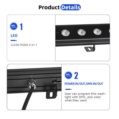 বিল্ডিং, ব্রিজ এবং ল্যান্ডস্কেপের জন্য DMX512 ওয়াটারপ্রুফ ওয়াশ লাইট — ২x২৪W RGBW ৪-ইন-১ IP65 আউটডোর LED লিনিয়ার ওয়াল ওয়াশার