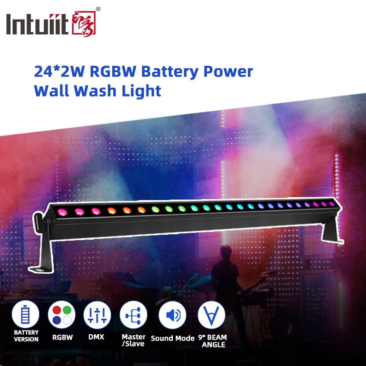 IP20 24x2W RGBW 4in1 ব্যাটারি ওয়্যারলেস স্মার্ট সাউন্ড-অ্যাক্টিভ কন্ট্রোল LED ওয়াল ওয়াশার বার লাইট