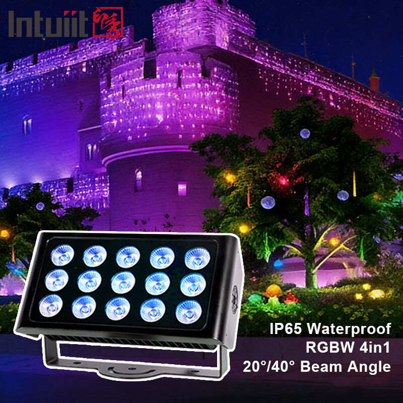 পেশাদার IP65 জলরোধী LED ফ্লাড লাইট 15x5W RGBW 4 ইন 1 আউটডোর ল্যান্ডস্কেপ স্পট লাইট অ্যালুমিনিয়াম আর্কিটেকচারাল ওয়াশ লাইট