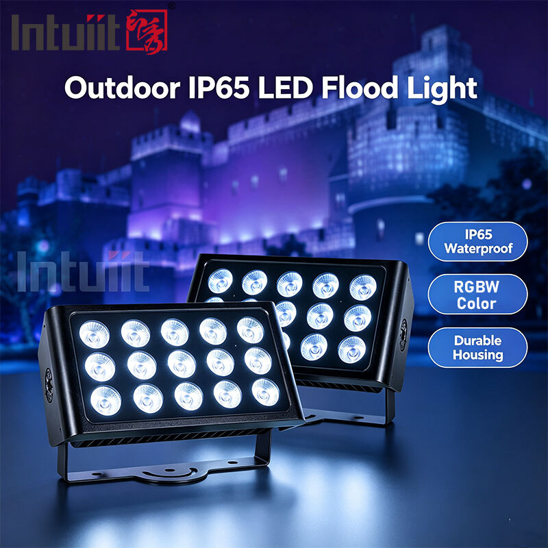 ১৫x৫W RGBW ৪-ইন-১ IP65 আউটডোর LED ফ্লাড লাইট — বাগান, স্টেজ এবং বিল্ডিং লাইটিংয়ের জন্য DMX512 জলরোধী ওয়াইড বিম