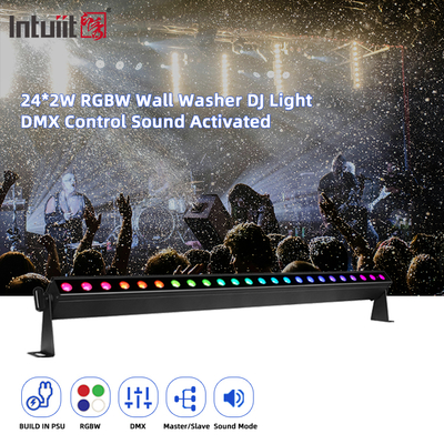 সাউন্ড কন্ট্রোল ২৪পিসি*২w DMX512 RGBW 4in1 পিক্সেল লিনিয়ার বার এলইডি ওয়াল ওয়াশার লাইট পেশাদার আলো