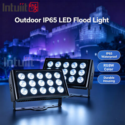 ১৫x৫W RGBW ৪-ইন-১ IP65 আউটডোর LED ফ্লাড লাইট — বাগান, স্টেজ এবং বিল্ডিং লাইটিংয়ের জন্য DMX512 জলরোধী ওয়াইড বিম